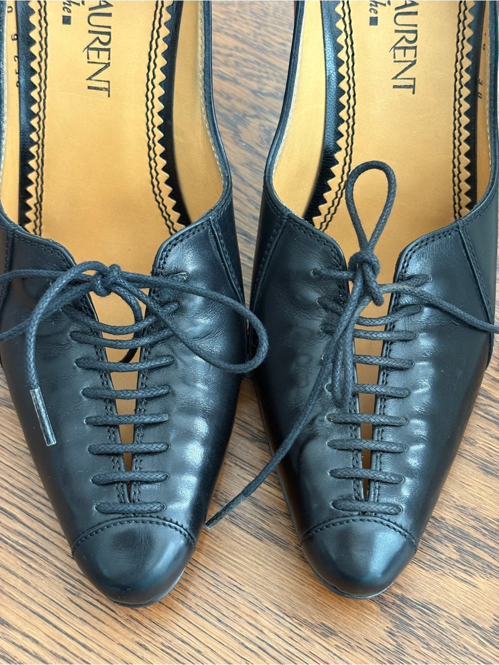 Archival Vintage YSL Rive Gauche Decollete Norton Black Lace Up Pumps, IT 38 - Picture 8 of 16